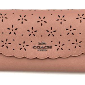 COACH Brand New Pink Floral Perforated Leather Wallet